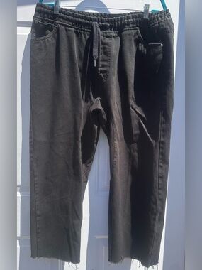 Men's Black Denim Pants with Drawstring Waist